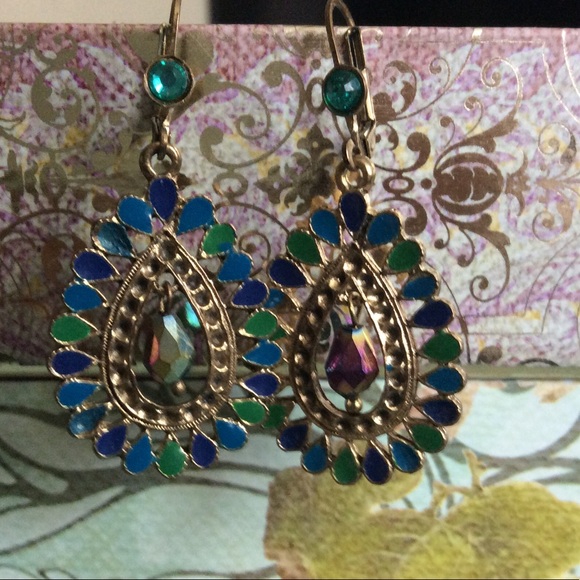 Enamel & Aurora Borealis Bead Fancy Drop  Earrings - Picture 4 of 7